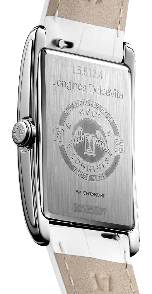 Longines DolceVita Stainless Steel Silver Dial White Leather Strap Quartz Womens Watch L5.512.4.71.2 wholesalehk.shop
