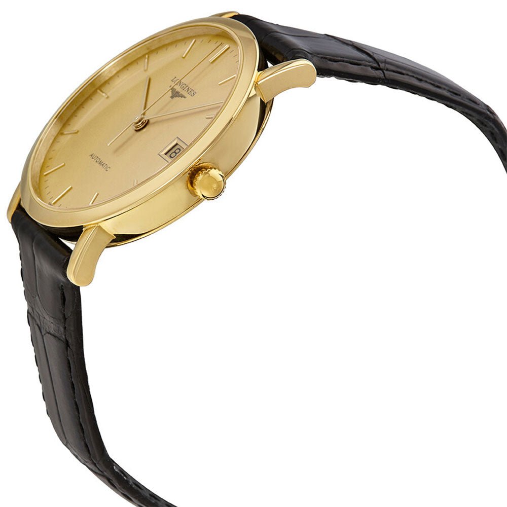 Longines Elegant Automatic 18K Yellow Gold Champagne Dial Black Leather Strap Date Womens Watch L4.778.6.32.0 wholesalehk.shop