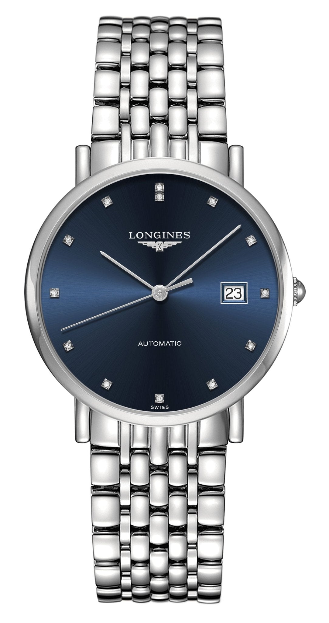 Longines Elegant Automatic Stainless Steel Blue Dial Diamonds Date Mens Watch L4.810.4.97.6 wholesalehk.shop