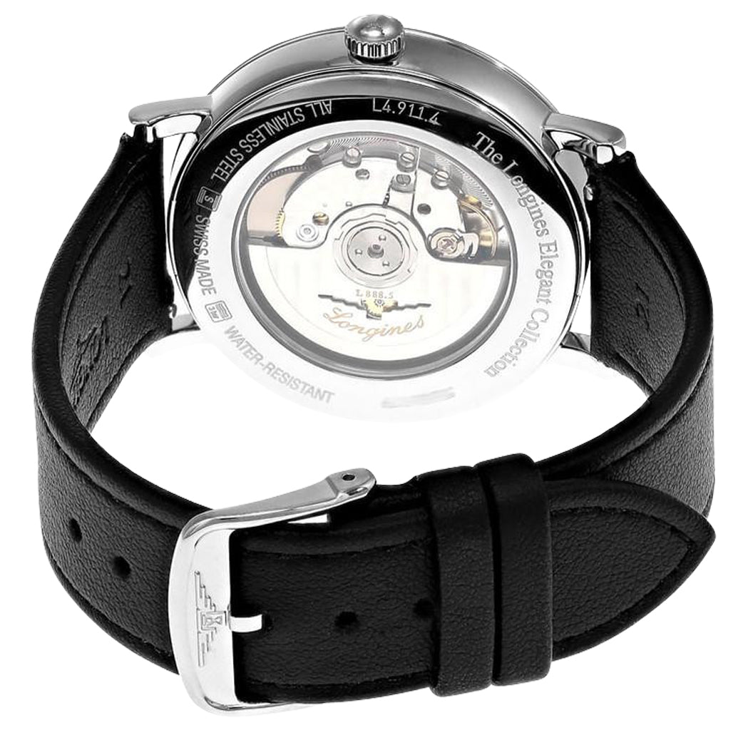 Longines Elegant Automatic Stainless Steel Dark Gray Dial Black Leather Strap Date Mens Watch L4.911.4.71.2 wholesalehk.shop