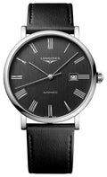 Longines Elegant Automatic Stainless Steel Dark Gray Dial Black Leather Strap Date Mens Watch L4.911.4.71.2 wholesalehk.shop