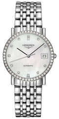 Longines Elegant Automatic Stainless Steel Mother-Of-Pearl Dial Diamonds Date Womens Watch L4.809.0.87.6 wholesalehk.shop