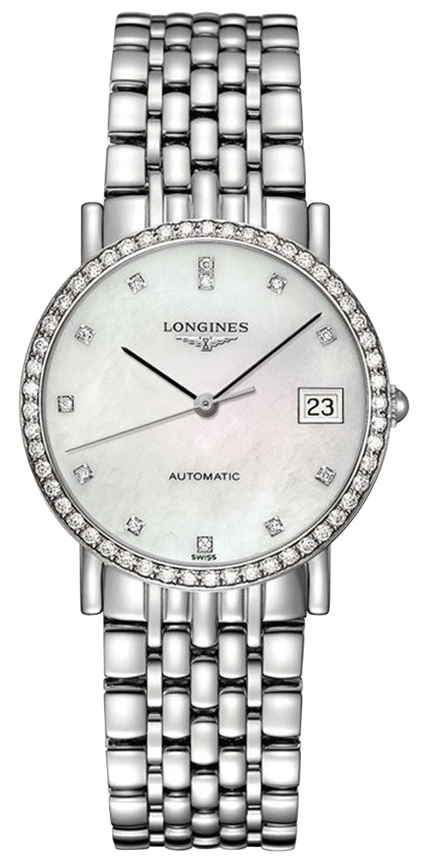 Longines Elegant Automatic Stainless Steel Mother-Of-Pearl Dial Diamonds Date Womens Watch L4.809.0.87.6 wholesalehk.shop
