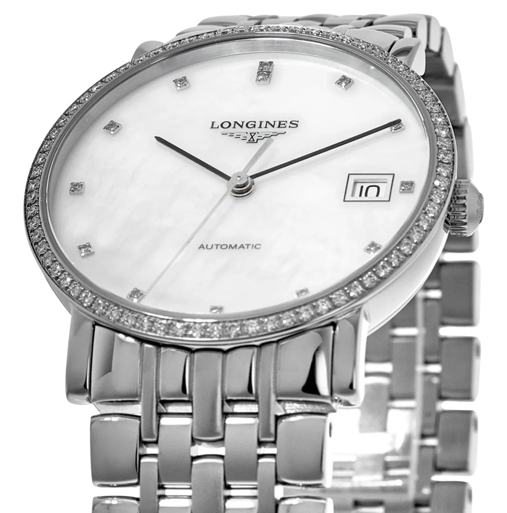 Longines Elegant Automatic Stainless Steel Mother-Of-Pearl Dial Diamonds Date Womens Watch L4.809.0.87.6 wholesalehk.shop
