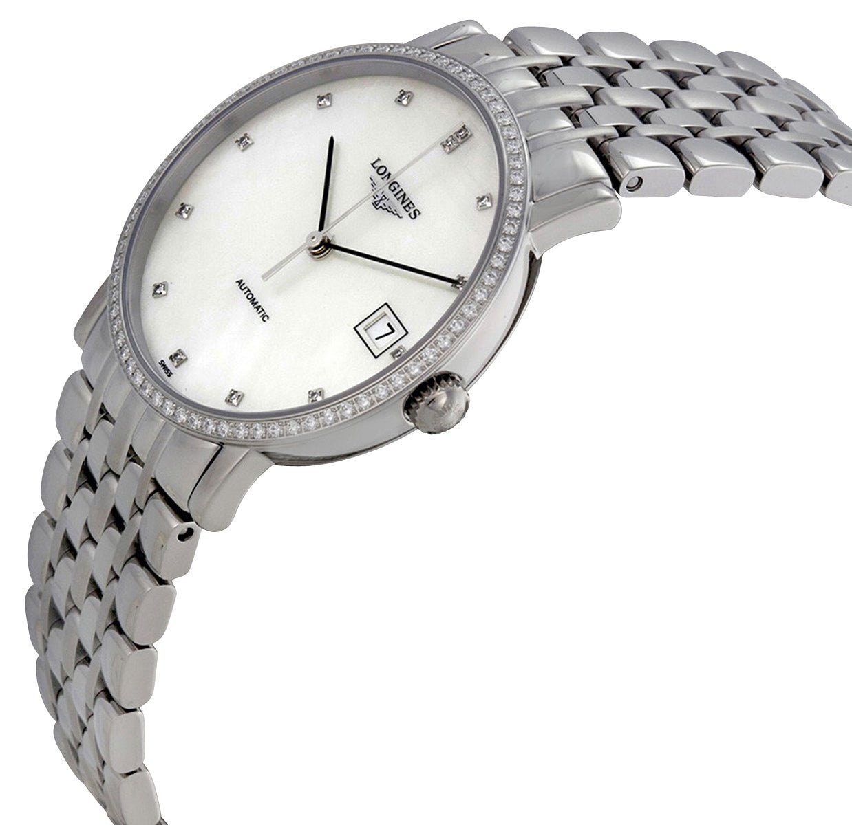 Longines Elegant Automatic Stainless Steel Mother-Of-Pearl Dial Diamonds Date Womens Watch L4.809.0.87.6 wholesalehk.shop