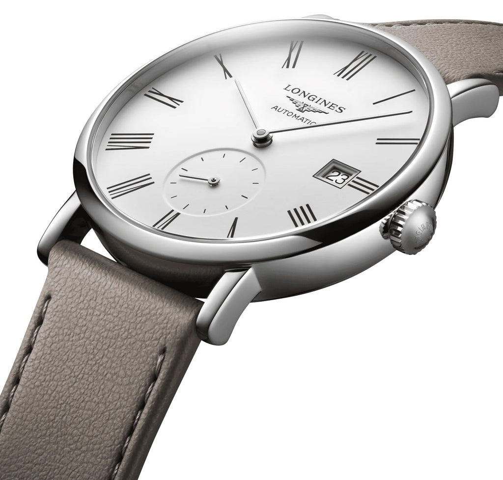 Longines Elegant Automatic Stainless Steel White Dial Beige Leather Strap Date Unisex Watch L4.812.4.11.2 wholesalehk.shop