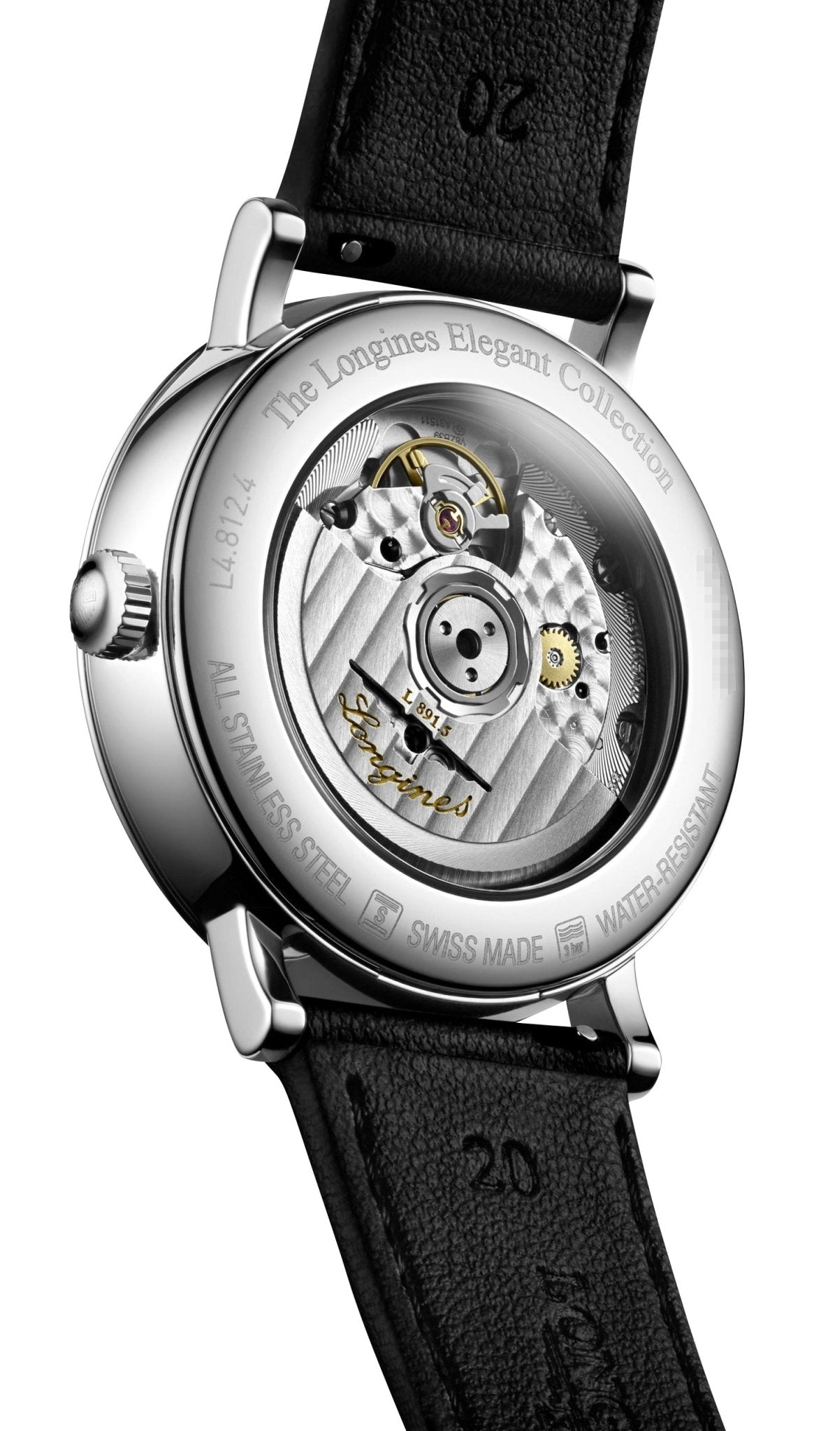 Longines Elegant Automatic Stainless Steel White Dial Black Leather Strap Date Unisex Watch L4.812.4.11.0 wholesalehk.shop