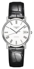 Longines Elegant Automatic Stainless Steel White Dial Black Leather Strap Date Womens Watch L4.809.4.11.2 wholesalehk.shop
