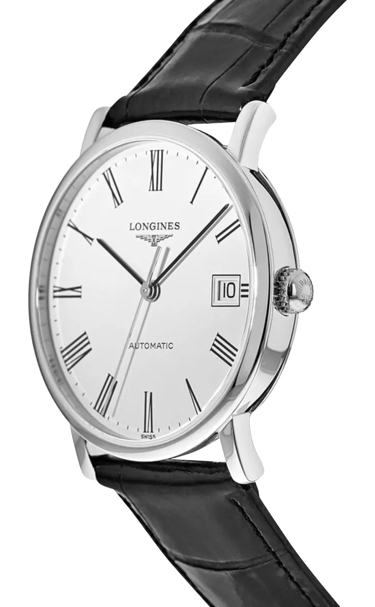Longines Elegant Automatic Stainless Steel White Dial Black Leather Strap Date Womens Watch L4.809.4.11.2 wholesalehk.shop