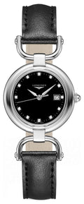 Longines Equestrian Stainless Steel Black Dial Black Leather Strap Diamonds Date Quartz Womens Watch L6.131.4.57.0 wholesalehk.shop