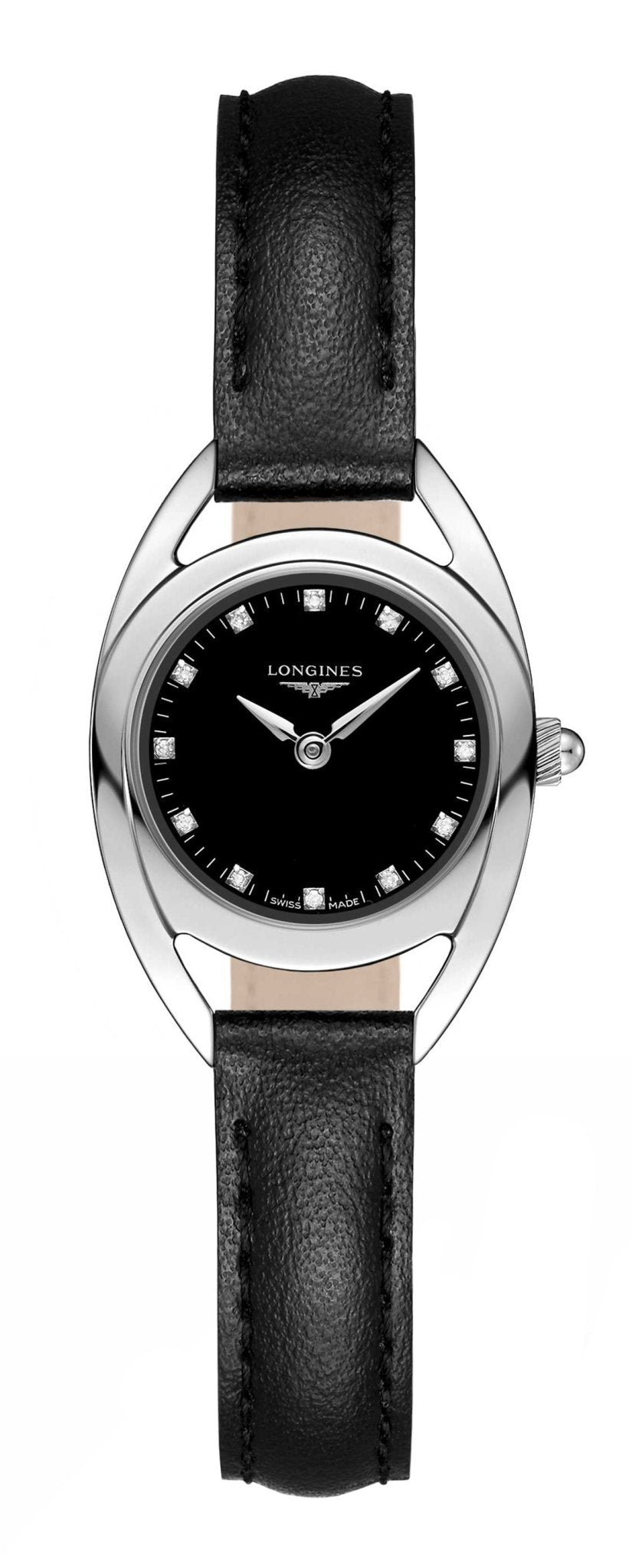 Longines Equestrian Stainless Steel Black Dial Black Leather Strap Diamonds Quartz Womens Watch L6.135.4.57.0 wholesalehk.shop