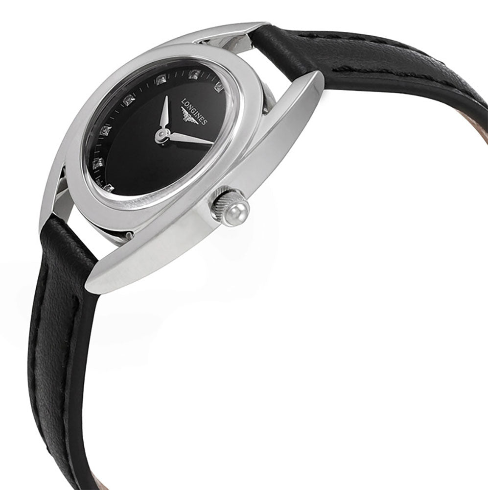 Longines Equestrian Stainless Steel Black Dial Black Leather Strap Diamonds Quartz Womens Watch L6.135.4.57.0 wholesalehk.shop
