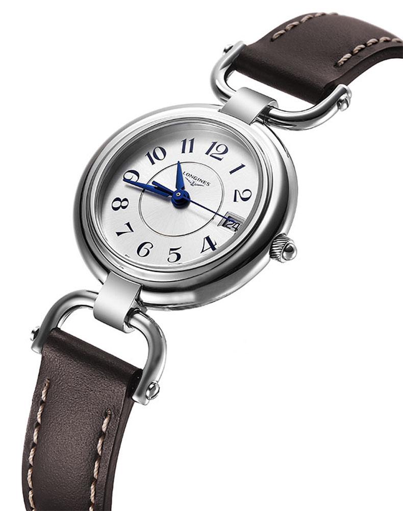 Longines Equestrian Stainless Steel Brown Leather Strap Silver-Tone Dial Date Quartz Womens Watch L6.130.4.73.2 wholesalehk.shop