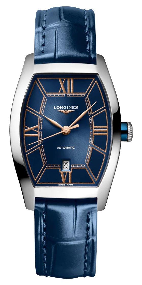 Longines Evidenza Automatic Stainless Steel Blue Dial Blue Leather Strap Date Womens Watch L2.142.4.96.2 wholesalehk.shop