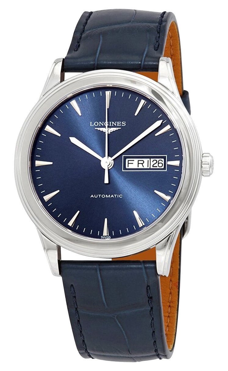 Longines Flagship Automatic Stainless Steel Blue Dial Blue Leather Strap Day/Date Mens Watch L4.899.4.92.2 wholesalehk.shop
