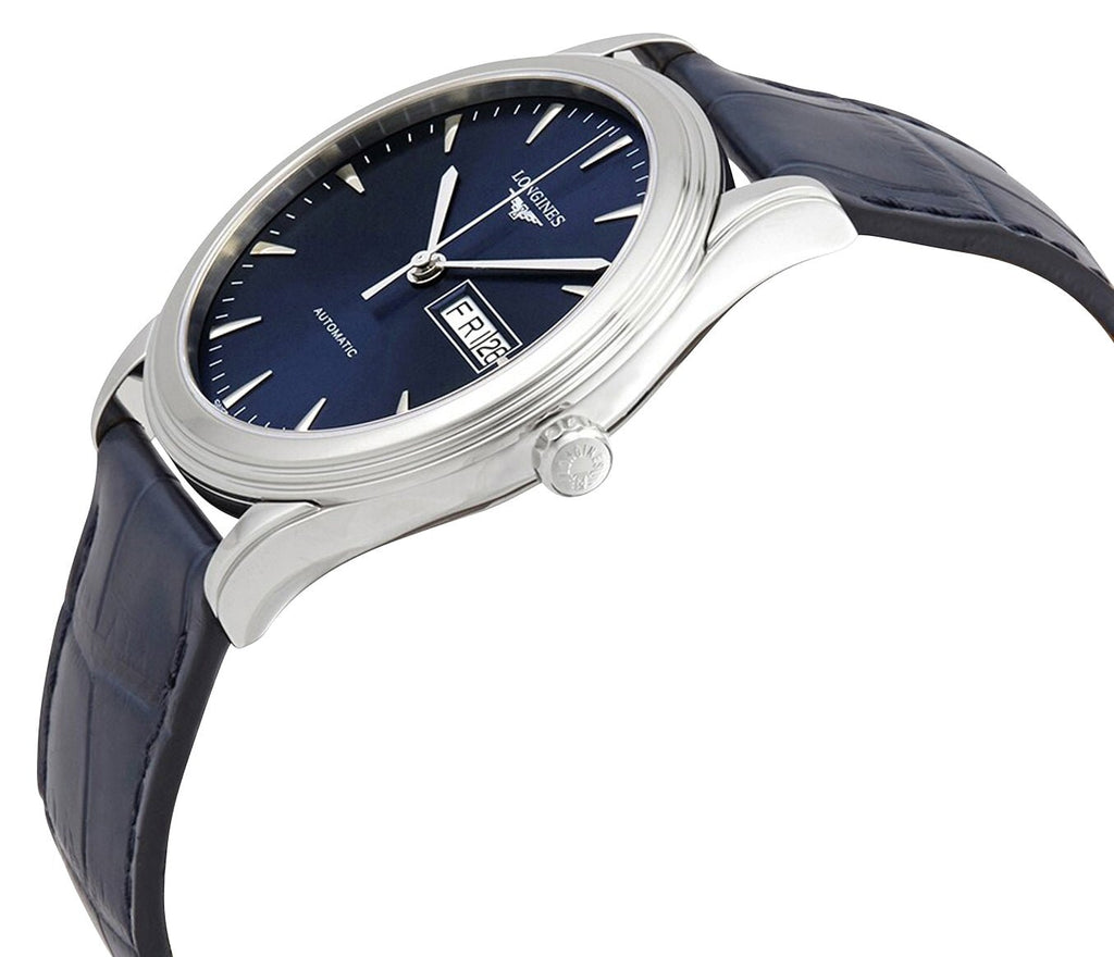 Longines Flagship Automatic Stainless Steel Blue Dial Blue Leather Strap Day/Date Mens Watch L4.899.4.92.2 wholesalehk.shop