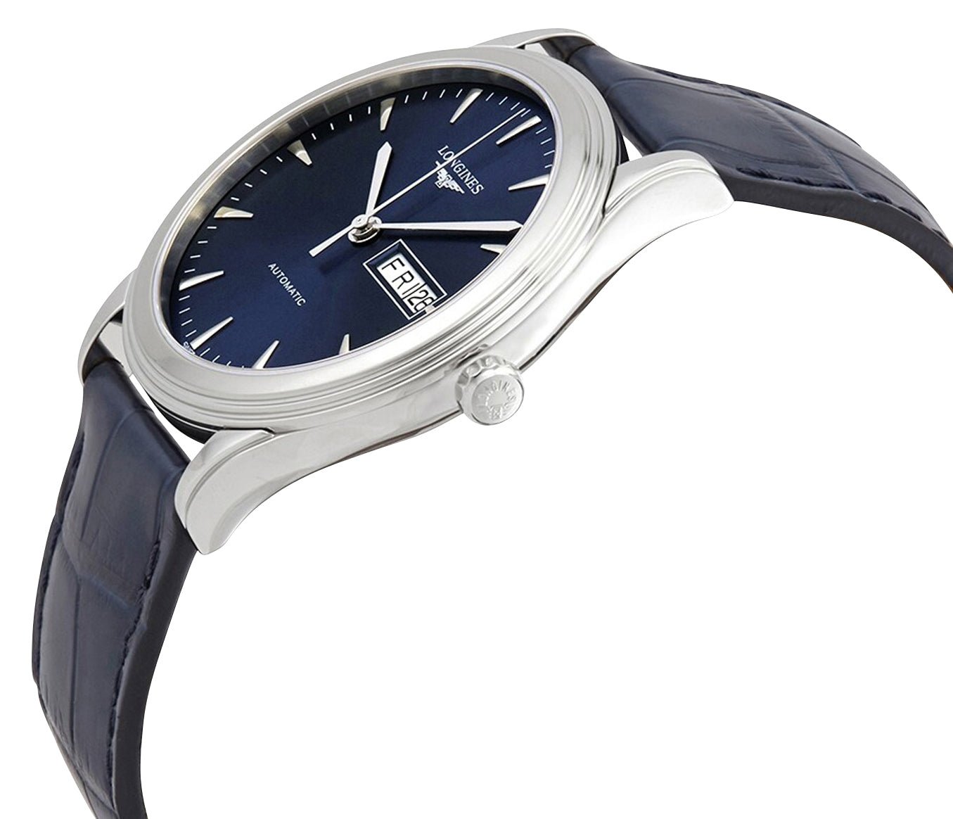 Longines Flagship Automatic Stainless Steel Blue Dial Blue Leather Strap Day/Date Mens Watch L4.899.4.92.2 wholesalehk.shop