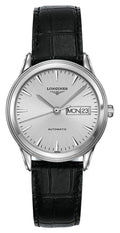Longines Flagship Automatic Stainless Steel Silver Dial Black Leather Strap Day/Date Mens Watch L4.899.4.72.2 wholesalehk.shop