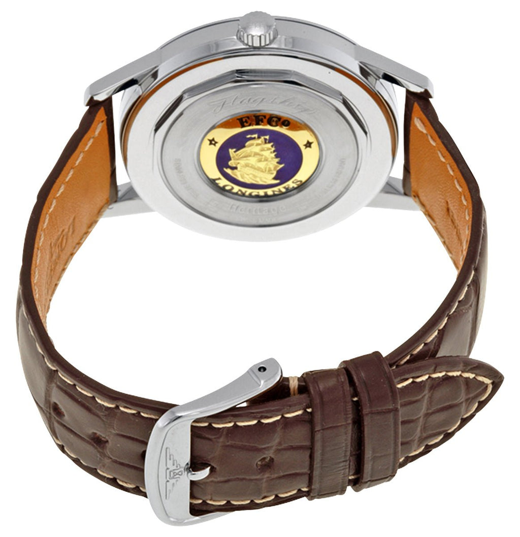 Longines Flagship Heritage Automatic Stainless Steel Ivory Dial Brown Leather Strap Date Mens Watch L4.795.4.78.2 wholesalehk.shop