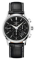 Longines Heritage Automatic Chronograph Stainless Steel Black Dial Black Leather Strap Date Mens Watch L2.749.4.52.0 wholesalehk.shop