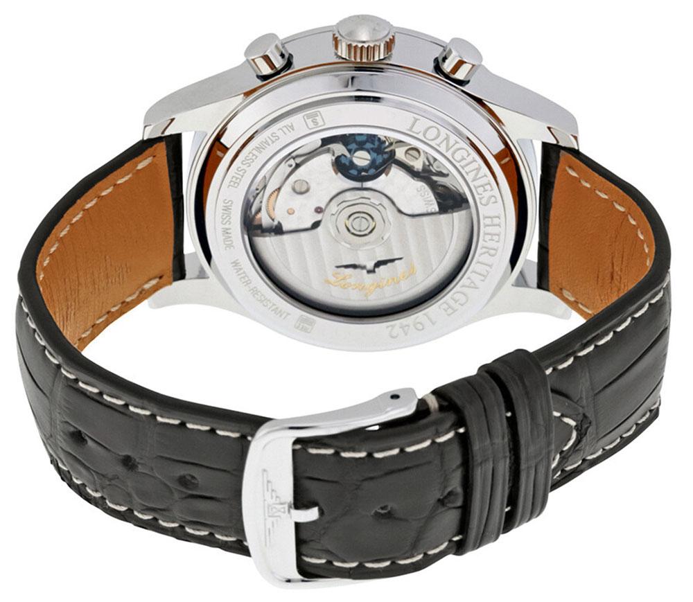 Longines Heritage Automatic Chronograph Stainless Steel Black Leather Strap White Dial Date Mens Watch L2.768.4.13.2 wholesalehk.shop