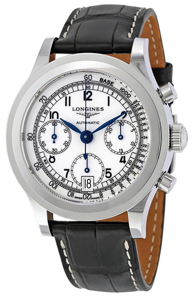 Longines Heritage Automatic Chronograph Stainless Steel Black Leather Strap White Dial Date Mens Watch L2.768.4.13.2 wholesalehk.shop