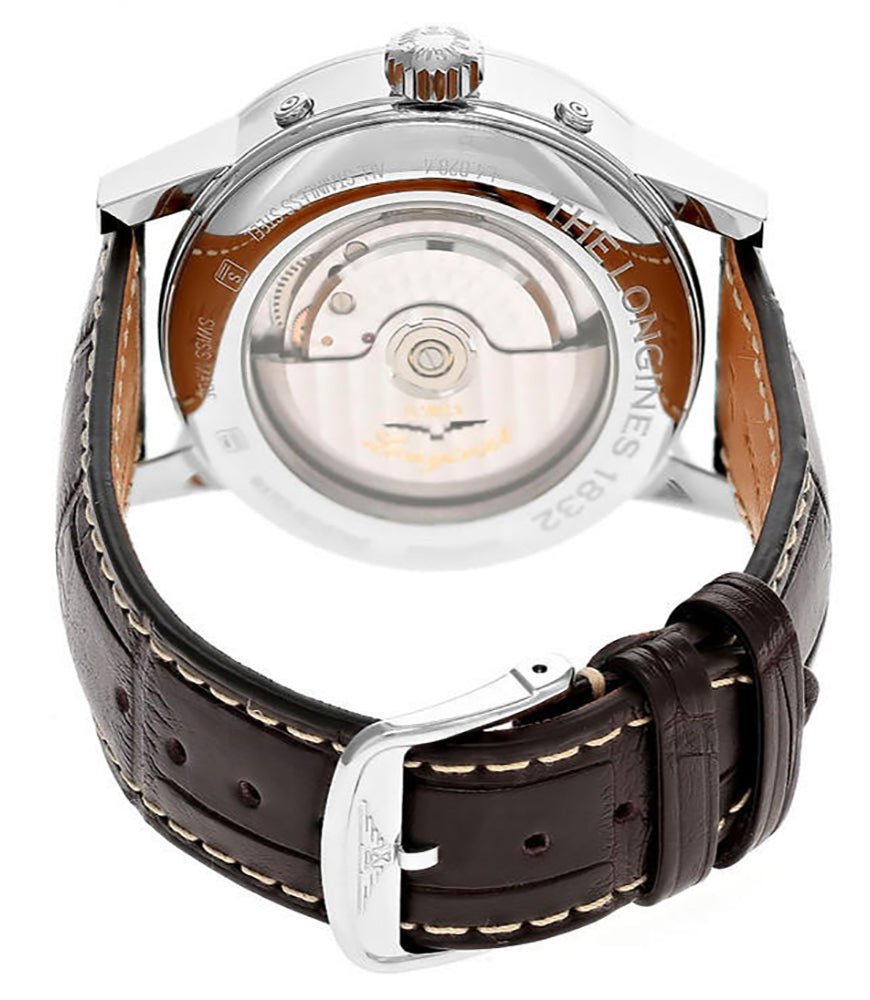 Longines Heritage Classic 1832 Automatic Stainless Steel Beige Dial Brown Leather Strap Retrograde Day/Date GMT Moonphase Mens Watch L4.828.4.92.2 wholesalehk.shop