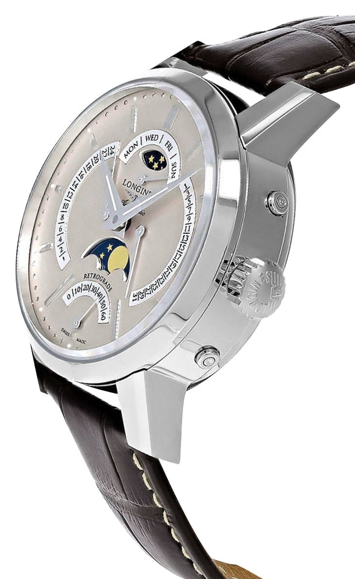 Longines Heritage Classic 1832 Automatic Stainless Steel Beige Dial Brown Leather Strap Retrograde Day/Date GMT Moonphase Mens Watch L4.828.4.92.2 wholesalehk.shop