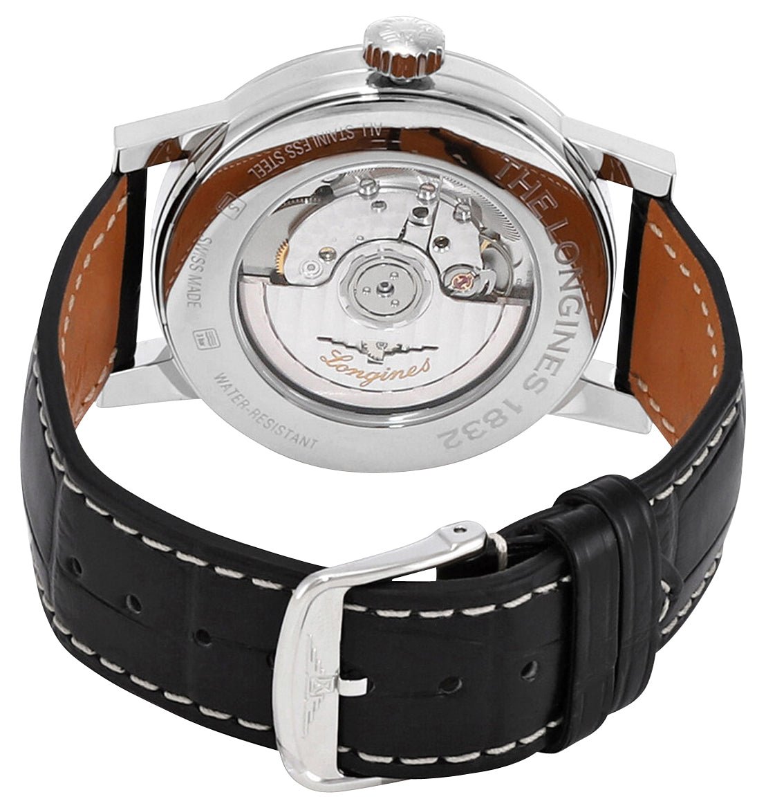 Longines Heritage Classic 1832 Automatic Stainless Steel Black Dial Black Leather Strap Date Moonphase Mens Watch L4.826.4.52.0 wholesalehk.shop
