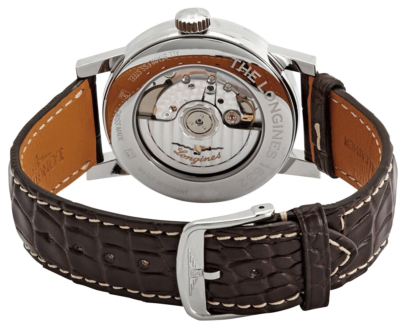 Longines Heritage Classic 1832 Automatic Stainless Steel Off-White Dial Brown Leather Strap Date Moonphase Mens Watch L4.826.4.92.2 wholesalehk.shop