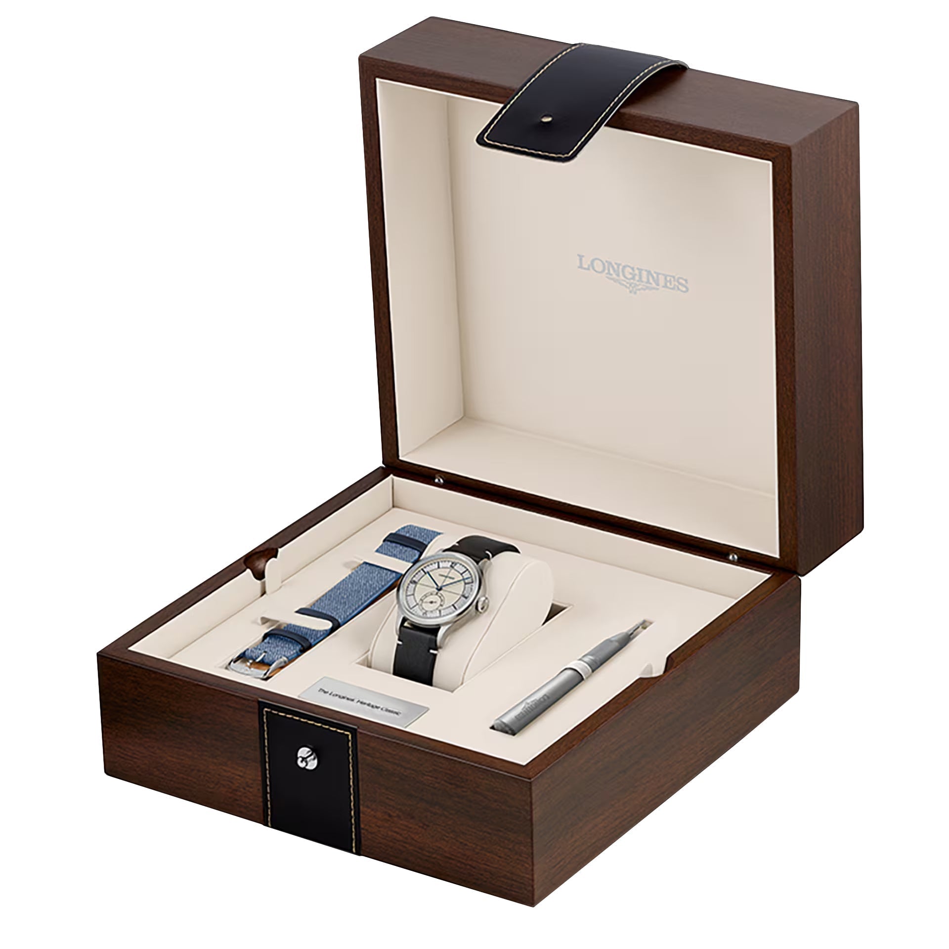 Longines Heritage Classic Automatic Stainless Steel Silver Dial Black/Blue Interchangeable Leather Strap Mens Watch L2.828.4.73.0 wholesalehk.shop