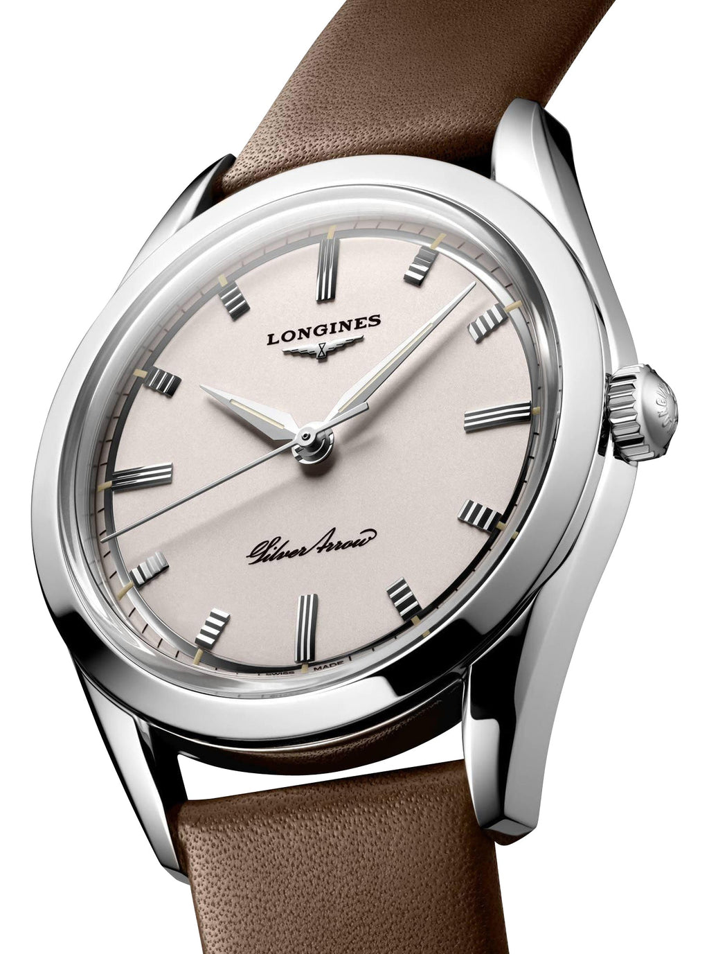 Longines Heritage Classic Silver Arrow Automatic Silver Dial Brown Leather Strap Mens Watch L2.834.4.72.2 wholesalehk.shop