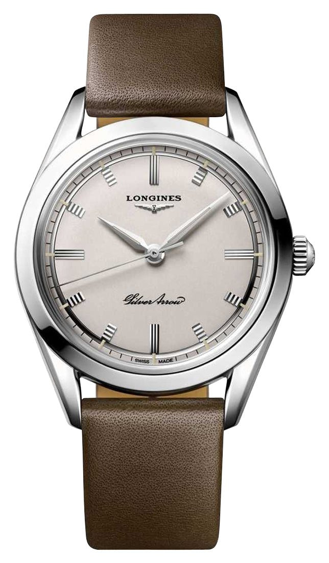 Longines Heritage Classic Silver Arrow Automatic Silver Dial Brown Leather Strap Mens Watch L2.834.4.72.2 wholesalehk.shop