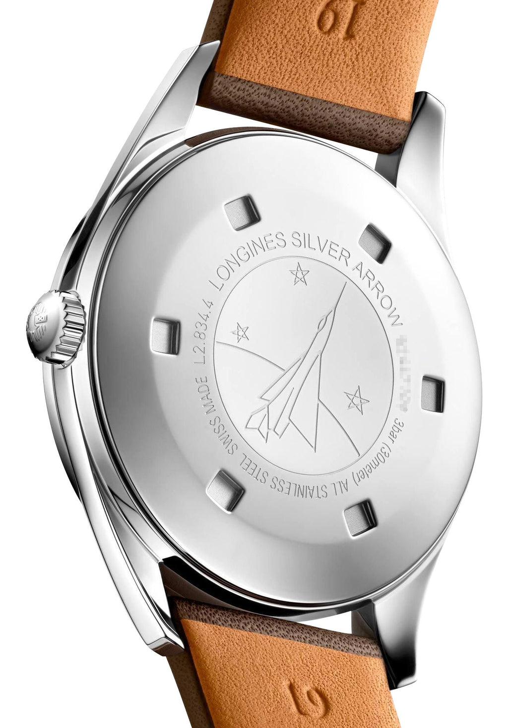 Longines Heritage Classic Silver Arrow Automatic Silver Dial Brown Leather Strap Mens Watch L2.834.4.72.2 wholesalehk.shop