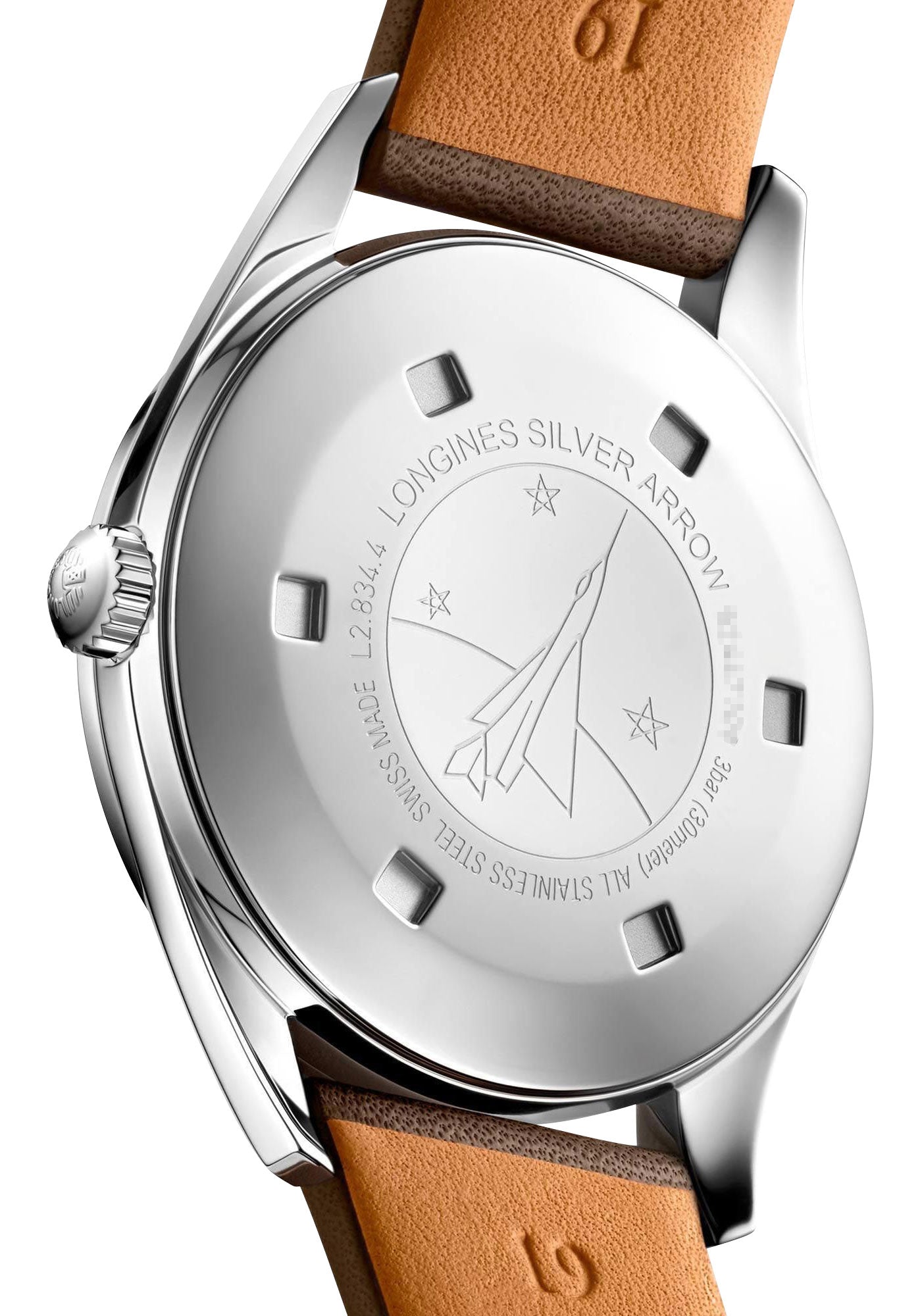 Longines Heritage Classic Silver Arrow Automatic Silver Dial Brown Leather Strap Mens Watch L2.834.4.72.2 wholesalehk.shop