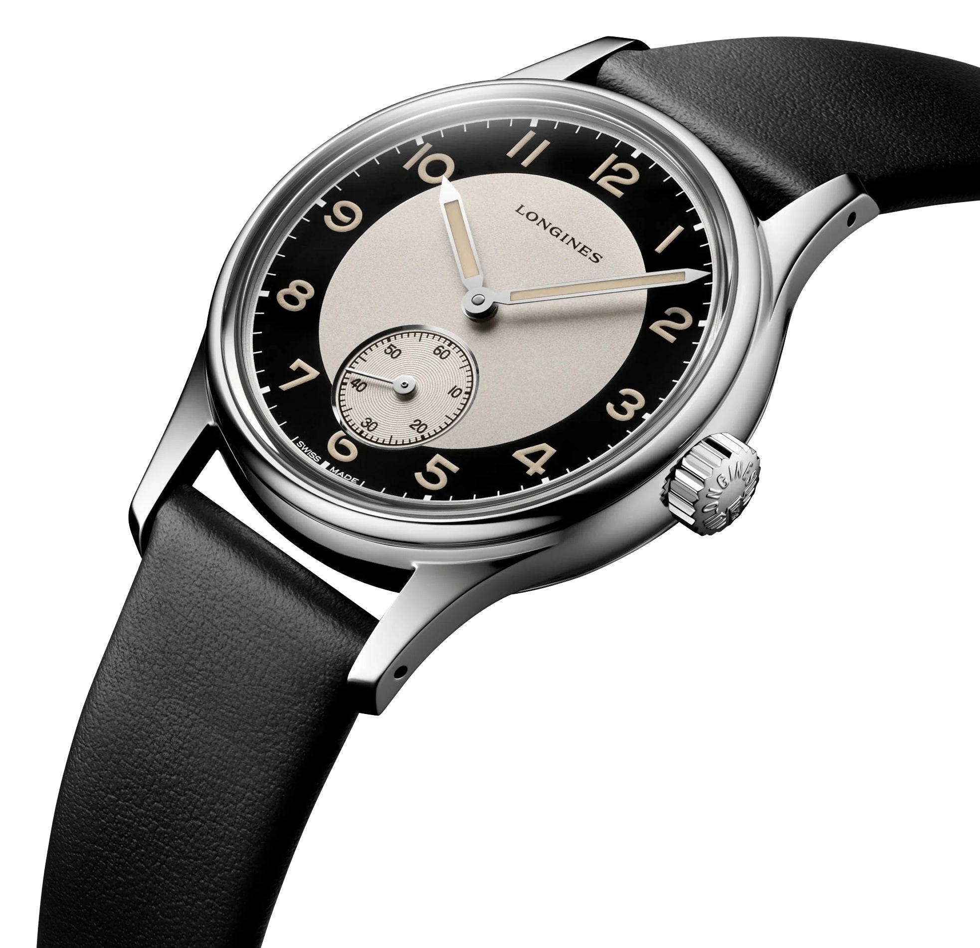 Longines Heritage Classic Tuxedo Automatic Black & Silver Dial Black Leather Strap Mens Watch L2.330.4.93.0 wholesalehk.shop
