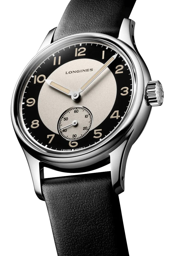 Longines Heritage Classic Tuxedo Automatic Black & Silver Dial Black Leather Strap Mens Watch L2.330.4.93.0 wholesalehk.shop
