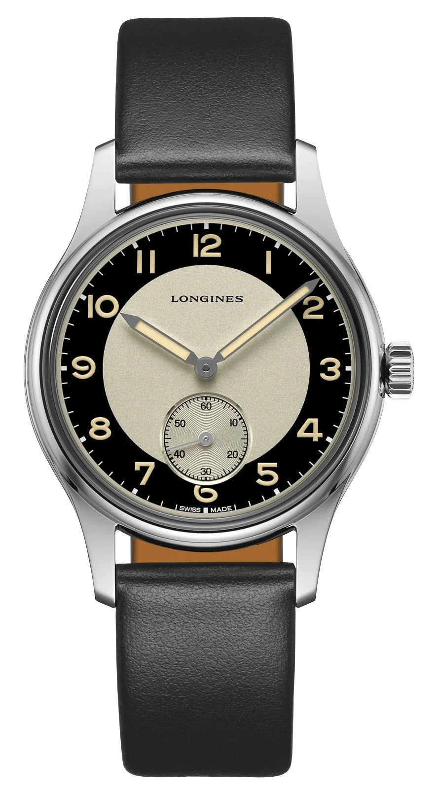 Longines Heritage Classic Tuxedo Automatic Black & Silver Dial Black Leather Strap Mens Watch L2.330.4.93.0 wholesalehk.shop
