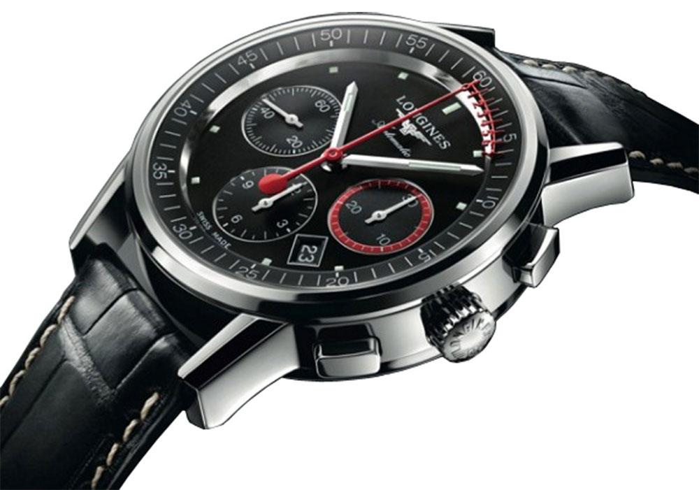 Longines Heritage Column-Wheel Chronograph Automatic Stainless Steel Black Leather Strap Black Dial Date Mens Watch L4.754.4.52.3 wholesalehk.shop