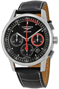 Longines Heritage Column-Wheel Chronograph Automatic Stainless Steel Black Leather Strap Black Dial Date Mens Watch L4.754.4.52.3 wholesalehk.shop
