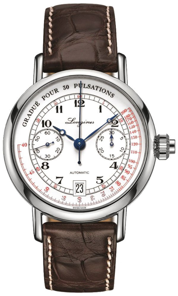 Longines Heritage Column Wheel Pulsometer Chronograph Automatic White Dial Brown Leather Strap Date Mens Watch L2.801.4.23.2 wholesalehk.shop
