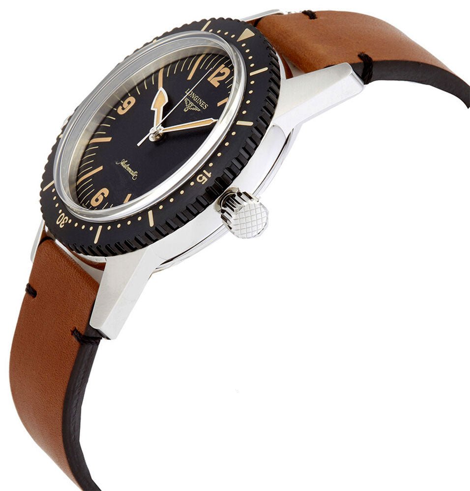 Longines Heritage Skin Diver Automatic Stainless Steel Black Dial Brown Leather Strap Mens Watch L2.822.4.56.2 wholesalehk.shop
