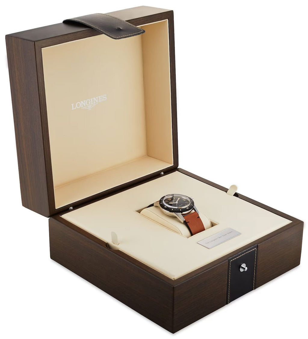 Longines Heritage Skin Diver Automatic Stainless Steel Black Dial Brown Leather Strap Mens Watch L2.822.4.56.2 wholesalehk.shop