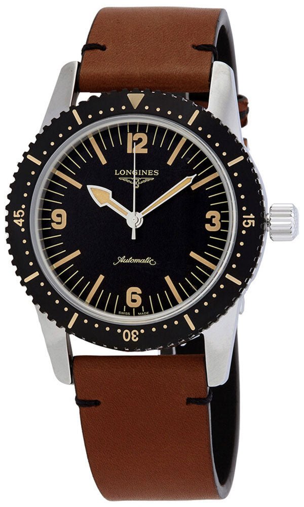 Longines Heritage Skin Diver Automatic Stainless Steel Black Dial Brown Leather Strap Mens Watch L2.822.4.56.2 wholesalehk.shop