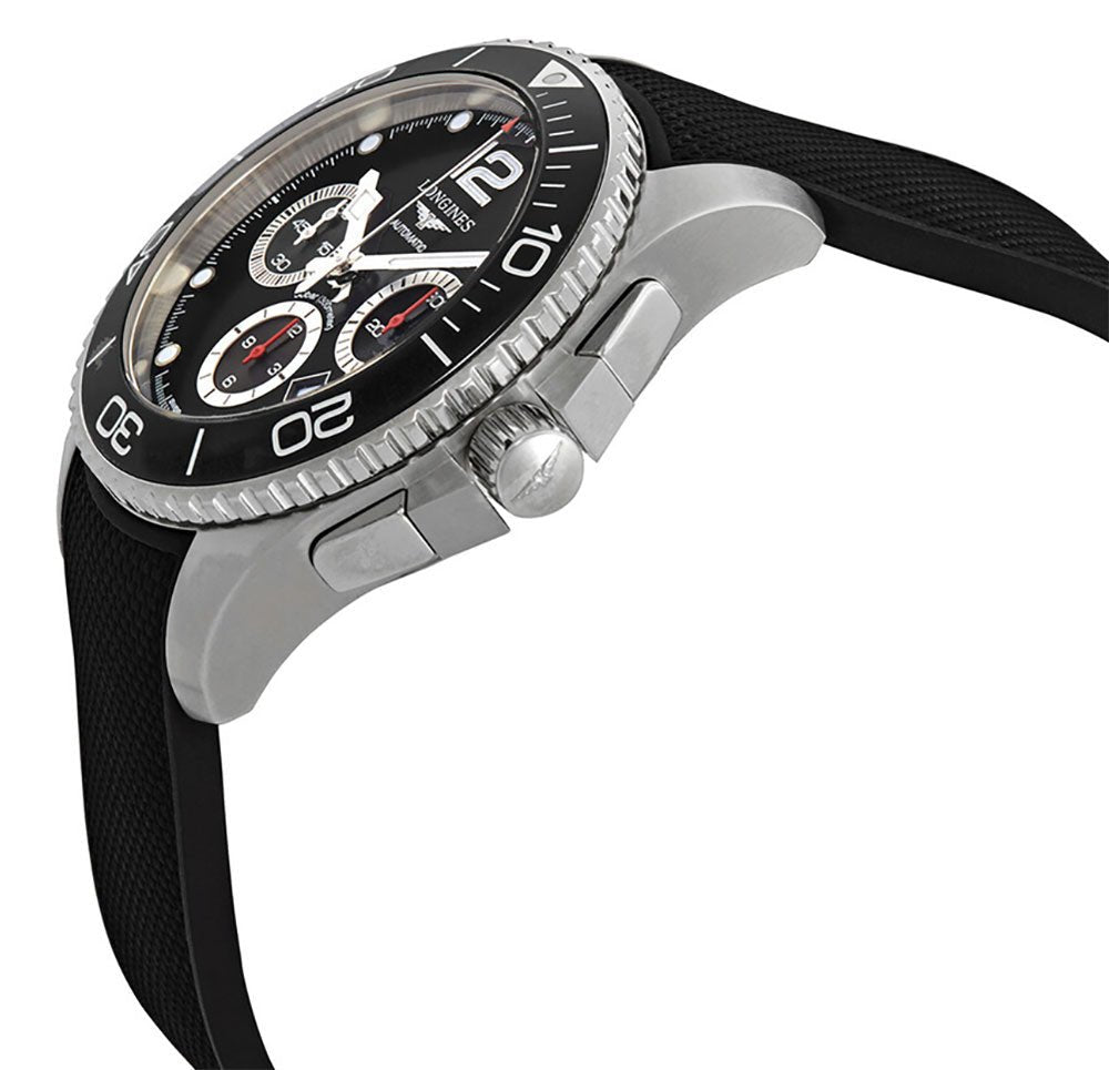 Longines HydroConquest Automatic Chronograph Stainless Steel Black Dial Black Rubber Strap Date Divers Mens Watch L3.883.4.56.9 wholesalehk.shop