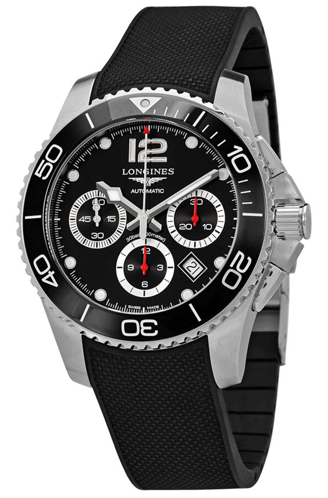 Longines HydroConquest Automatic Chronograph Stainless Steel Black Dial Black Rubber Strap Date Divers Mens Watch L3.883.4.56.9 wholesalehk.shop