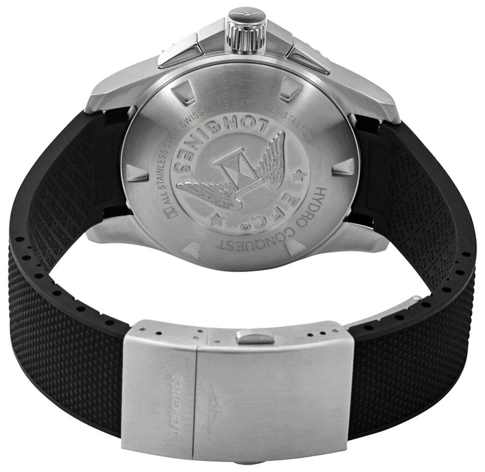 Longines HydroConquest Automatic Chronograph Stainless Steel Black Dial Black Rubber Strap Date Divers Mens Watch L3.883.4.56.9 wholesalehk.shop
