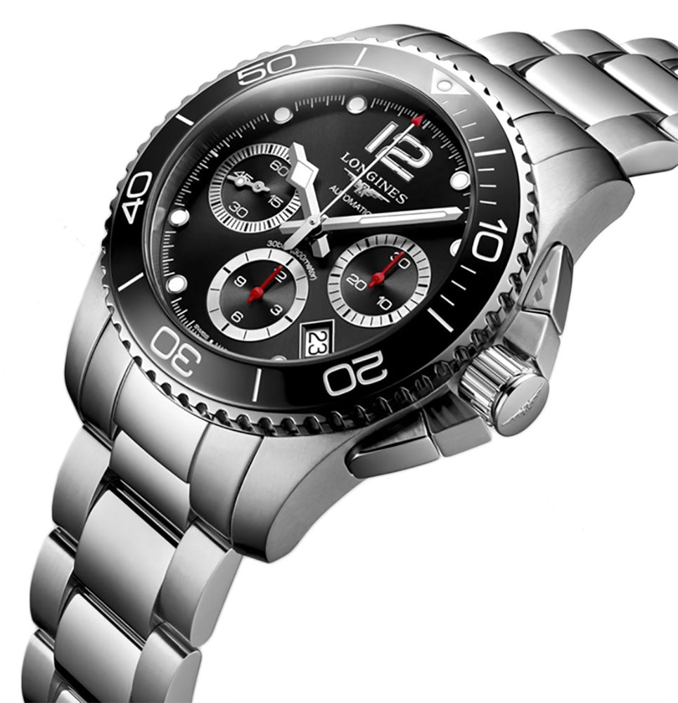 Longines HydroConquest Automatic Chronograph Stainless Steel Black Dial Date Divers Mens Watch L3.783.4.56.6 wholesalehk.shop