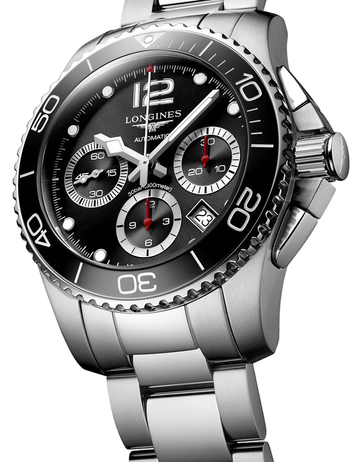 Longines HydroConquest Automatic Chronograph Stainless Steel Black Dial Date Divers Mens Watch L3.783.4.56.6 wholesalehk.shop