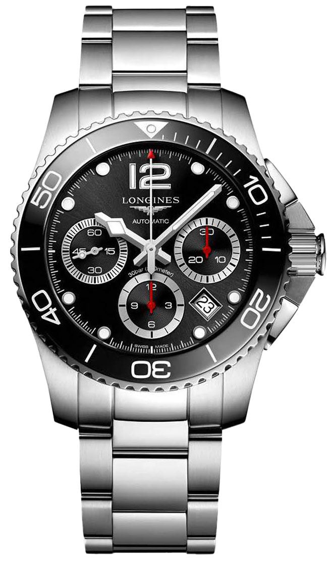 Longines HydroConquest Automatic Chronograph Stainless Steel Black Dial Date Divers Mens Watch L3.783.4.56.6 wholesalehk.shop